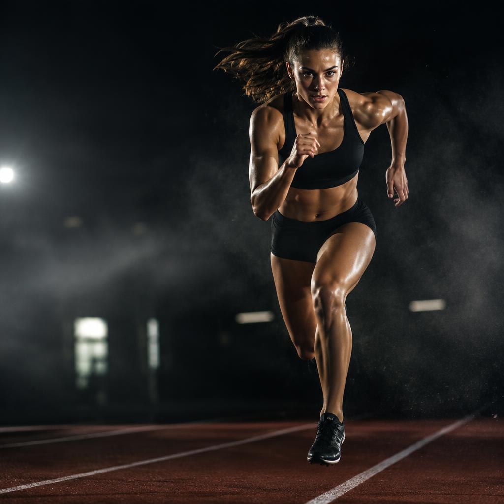 Sprinter training on a dark track